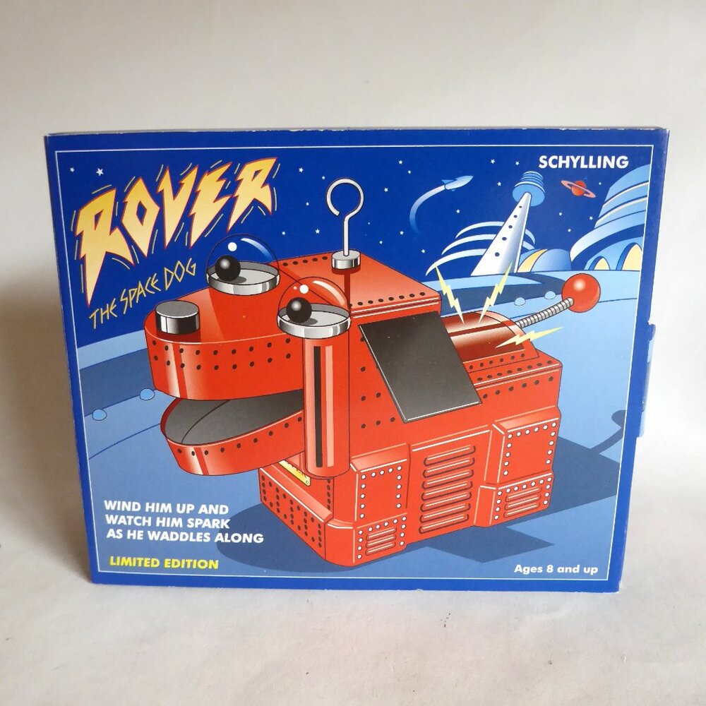 VINTAGE NEW ROVER SPACE DOG SCHYLLING WIND UP COLLECTIBLE TIN TOY - Picture 2 of 15